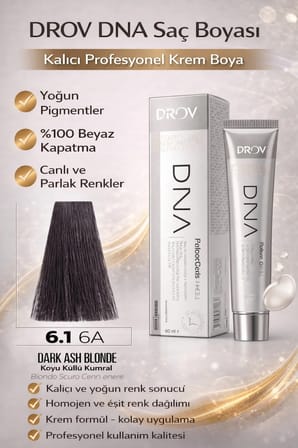 DNA Saç Boyası Kalıcı Profesyonel Krem Boya – Yoğun Pigment & Parlaklık 6.1 koyu küllü kumral 100ml