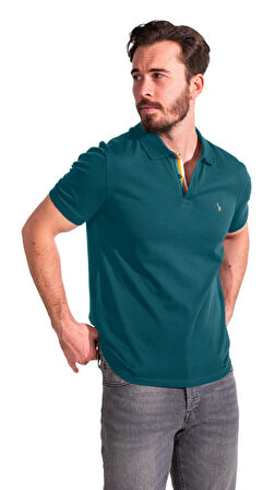 Erkek Merserize Plaket Şeritli Polo Yaka Pike T-Shirt