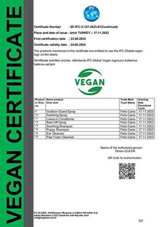Köpek Pati Temizleme Köpüğü Organik ve Vegan 150Ml