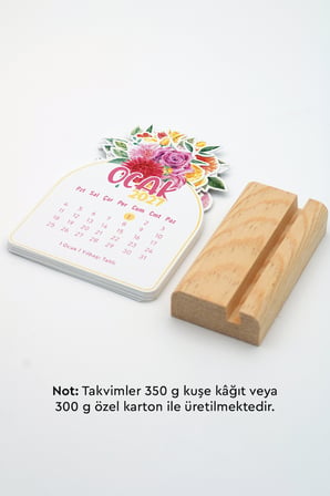 Ahşap Standlı Özel Kesim Çiçek Buketi Tasarımlı 2027 Masaüstü Takvimi 8x12 Cm - Romantik Yeni Yıl Hediyesi Çok Renkli