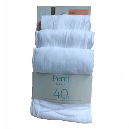 Penti Pretty Kız Çocuk Mikro 40 Külotlu Çorap Beyaz 3'lü Paket