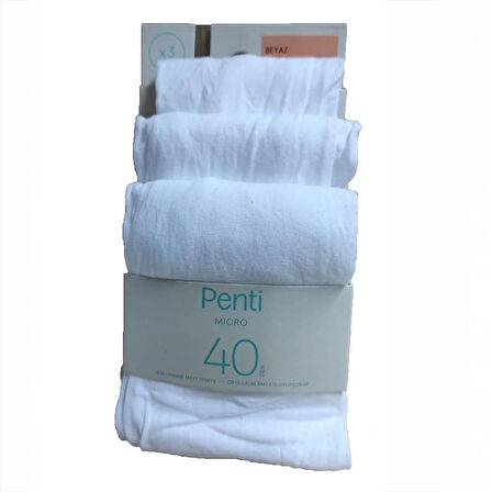 Penti Pretty Kız Çocuk Mikro 40 Külotlu Çorap Beyaz 3'lü Paket