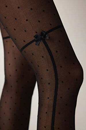 PENTİ DOTTY BOWTİE KÜLOTLU ÇORAP SİYAH L/XL