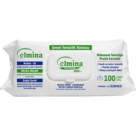 Elmina Genel Temizlik Havlusu 100'LÜ Sirke-Karbonat Beyaz Sabun 2'li