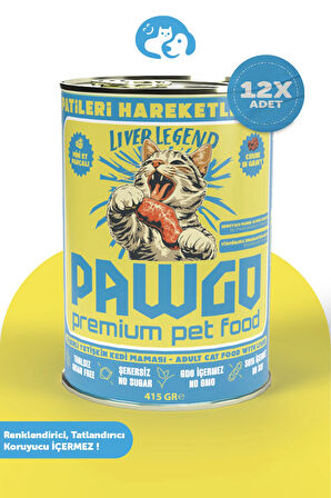 PAWGO Liver Legend | Ciğerli | 415g X 12 | Mini Parça Etli | Kedi Yaş Mama