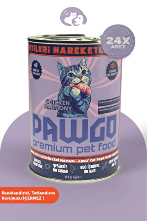 PAWGO Chicken Harmony | Tavuklu | 415g X 24 Mini Parça Etli | Kedi Yaş Mama