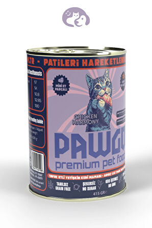 PAWGO Chicken Harmony | Tavuklu | 415g X 24 Mini Parça Etli | Kedi Yaş Mama