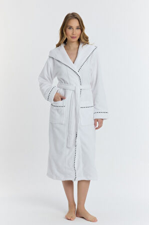 Triga Kapüşonlu Kadın Bornozu %100 Pamuk