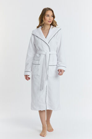 Triga Kapüşonlu Kadın Bornozu %100 Pamuk