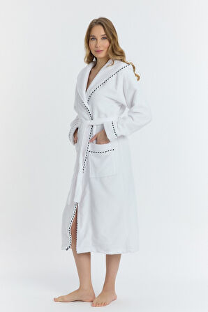 Triga Kapüşonlu Kadın Bornozu %100 Pamuk