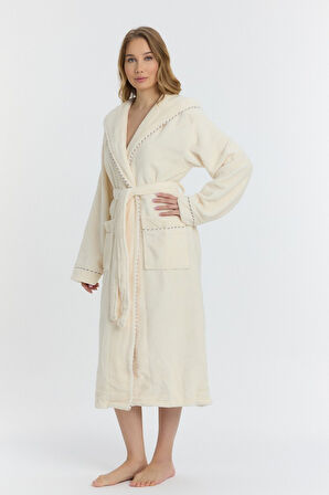 Triga Kapüşonlu Kadın Bornozu %100 Pamuk