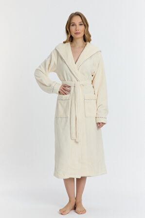 Triga Kapüşonlu Kadın Bornozu %100 Pamuk