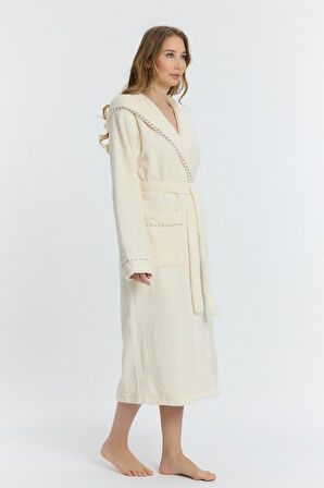 Triga Kapüşonlu Kadın Bornozu %100 Pamuk