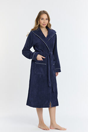 Triga Kapüşonlu Kadın Bornozu %100 Pamuk