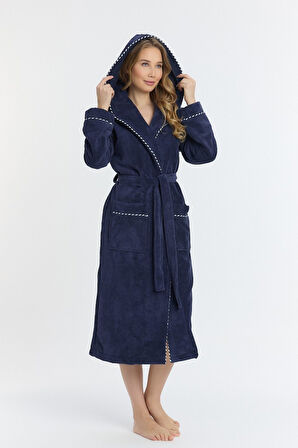 Triga Kapüşonlu Kadın Bornozu %100 Pamuk