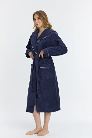 Triga Kapüşonlu Kadın Bornozu %100 Pamuk