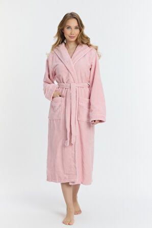 Triga Kapüşonlu Kadın Bornozu %100 Pamuk