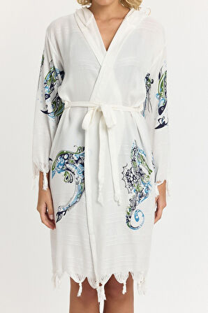 Kiana Bambu Kadın Bornoz Plaj Elbisesi Desenli