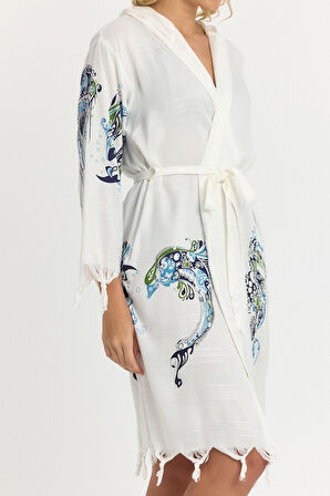 Kiana Bambu Kadın Bornoz Plaj Elbisesi Desenli