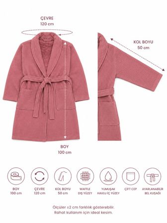 Rose Waffle Premium Bornoz – Yumuşak Havlu İç Yüzeyli, Şal Yakalı, Cepli Kadın Bornozu Standart