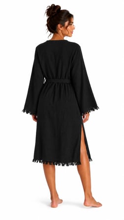 Bohemia Müslin Kimono Bornoz – Püskül Detaylı Yırtmaçlı Spa & Plaj Kimonosu