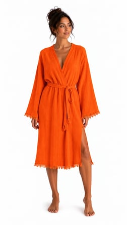 Bohemia Müslin Kimono Bornoz – Püskül Detaylı Yırtmaçlı Spa & Plaj Kimonosu