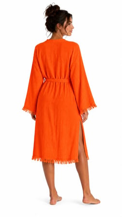 Bohemia Müslin Kimono Bornoz – Püskül Detaylı Yırtmaçlı Spa & Plaj Kimonosu