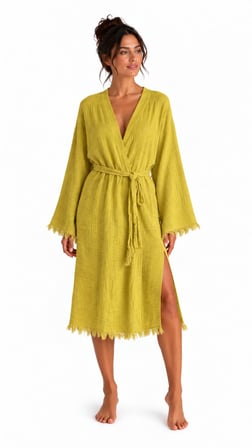Bohemia Müslin Kimono Bornoz – Püskül Detaylı Yırtmaçlı Spa & Plaj Kimonosu