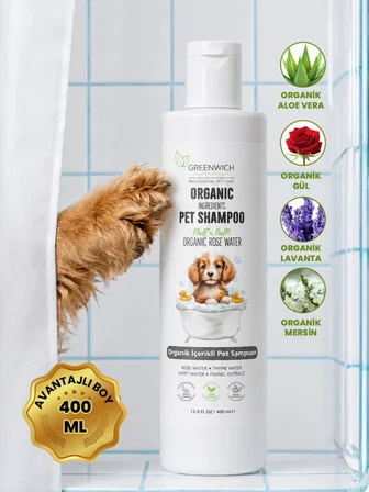 Greenwich Kedi ve Köpek Şampuanı 400 ml – Doğal İçerikli Vegan Şampuan | Günlük Tüy Bakımı, Nazik Temizlik ve Ekonomik Boy