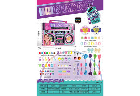 Renkli Boncuk ve İp Saç - Bileklik Örgü Seti- radio bead box KSY924