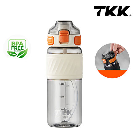 Tkk T1025 Çift Kullanım Pipetli/Rahat İçim Beyaz Tritan Matara 600ml
