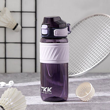 Tkk T1025 Çift Kullanım Pipetli/Rahat İçim Mor Tritan Matara 600ml