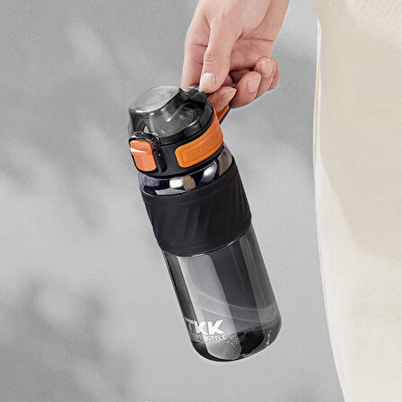 Tkk T1025 Çift Kullanım Pipetli/Rahat İçim Siyah Tritan Matara 600ml