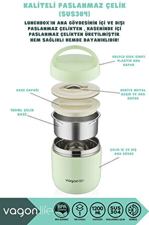 Vagonlife BL10104 1200ml Yeşil Çelik Saklama Kabı