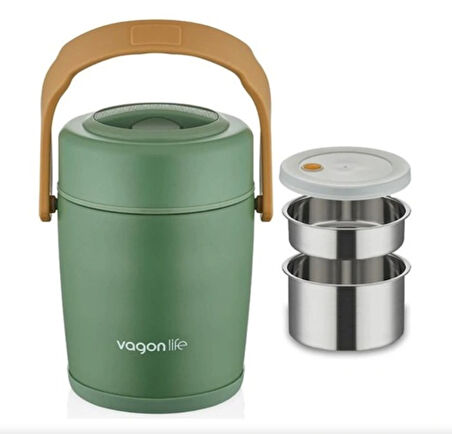 Lunchbox Çelik Beslenme Kabı 2 Kat 1600 Ml Yemek Kabı Yeşil