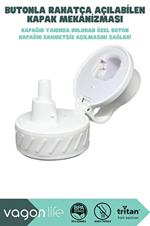 Vagonlife VGN047 800ml Pipetli Beyaz Tritan Matara