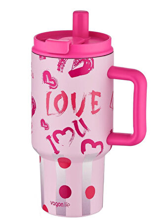 Vagonlife Pipetli Çelik Matara 800 ml Pembe