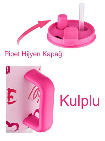 Vagonlife Pipetli Çelik Matara 800 ml Pembe