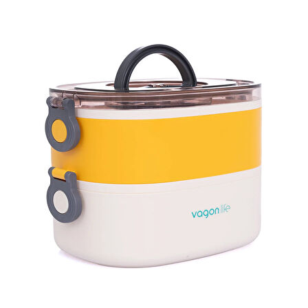 Vagonlife Bölmeli 2 katlı Paslanmaz Çelik Beslenme Kutusu Sarı 1900 ml