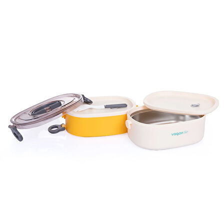 Vagonlife Bölmeli 2 katlı Paslanmaz Çelik Beslenme Kutusu Sarı 1900 ml