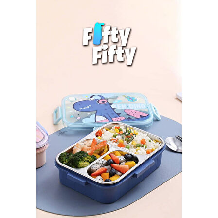 Vagonlife Bento 750ml Lunchbox Sevimli Dostlar Tek Katlı 3 Bölmeli Paslanmaz Çelik Sefer Tası Yemek Kutusu (Pembe Unicorn