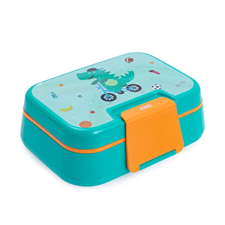 Vagonlife 4 Bölmeli Beslenme Kutusu Dinozor Yeşil 1030 ml(çatal kaşık dahildir)