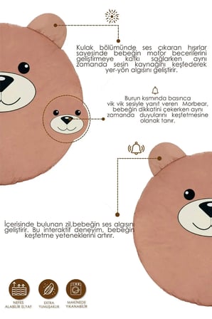Bebek/Çocuk Oyun Halısı, Yenidoğan Emekleme Pedi, Aktivite Oyun Matı, Morbear Serisi, Kahverengi