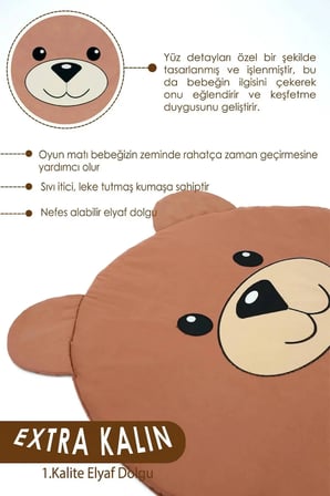 Bebek/Çocuk Oyun Halısı, Yenidoğan Emekleme Pedi, Aktivite Oyun Matı, Morbear Serisi, Kahverengi