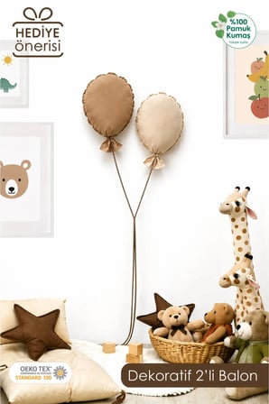 Çocuk Odası Dekorasyonu 2'li Balon Set, Bebek Odası Dekoratif Balon, Duvar Dekorasyonu, Kum & Kapiçino