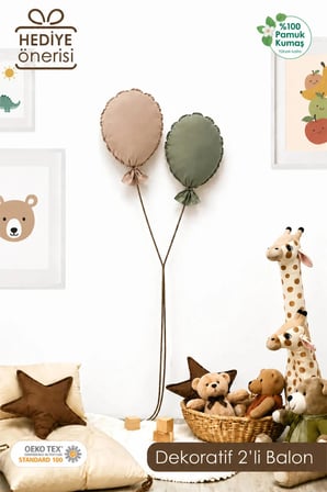 Çocuk Odası Dekorasyonu 2'li Balon Set, Bebek Odası Dekoratif Balon, Duvar Dekorasyonu, Haki-Kapiçino