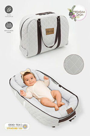 Bebek Yatağı, Bebek Yuvası, Babynest, 0-24 Ay Kullanım, Baş Yastıklı Kanvas Kılıf Deluxe Adorn Serisi