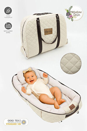 Bebek Yatağı, Bebek Yuvası, Babynest, 0-24 Ay Kullanım, Baş Yastıklı Kanvas Kılıf Deluxe Adorn Serisi
