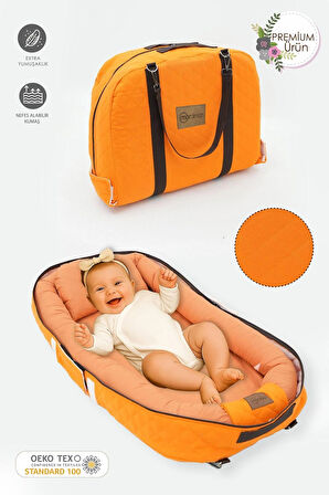 Bebek Yatağı, Bebek Yuvası, Babynest, 0-24 Ay Kullanım, Baş Yastıklı Kanvas Kılıf Deluxe Adorn Serisi