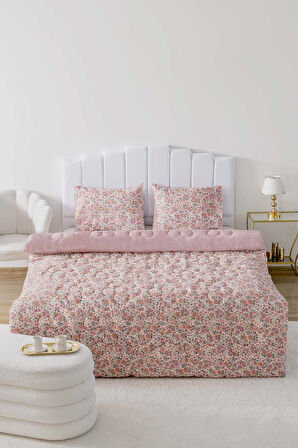 Pembe Bahar Çift Kişilik Çift Taraflı Papatyalı Kapitone Yorgan 200x215 cm